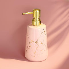 USHA SHRIRAM 260ml Soap Dispenser Bottle | Ceramic Soap & Lotion Dispenser Set | Kitchen Dish Soap Pump Dispenser Set | Hand Shower Washing Soap Dispenser (Design1 - Pink, Pack of 4)
