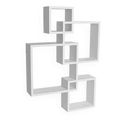 USHA SHRIRAM Set of 4 Intersecting Wall Mounted Shelf | Ready to Assemble Wooden Shelf Durable Engineered Wood | Sturdy & Long Lasting Wall Shelves | 1 Piece (White)