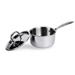 USHA SHRIRAM Triply Stainless Steel Sauce Pan with Lid (2Pcs - 1.4L, 2.2L)| Stove & Induction Cookware | Small Induction Sauce Pan for Tea with Long Handle | Steel Sauce Soup Pan for Tea | Milk Pan