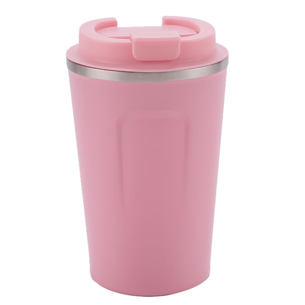 USHA SHRIRAM Insulated Stainless Steel Coffee Mug with Lid (510ml) | Leak - Proof | Double Wall Insulated Mug for Coffee & Tea | Hot and Cold Tumbler | Coffee Mug with Lid for Home & Office (Pink)