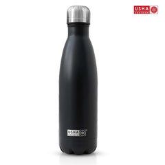 USHA SHRIRAM Insulated Stainless Steel Water Bottle 500ml | Water Bottle for Home, Office & Kids | Hot for 18 Hours, Cold for 24 Hours | Hot Water Bottle Insulated | Bottle Hot & Cold (Black)