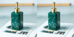 USHA SHRIRAM 320ml Soap Dispenser Bottle | Ceramic Soap & Lotion Dispenser Set | Kitchen Dish Soap Pump Dispenser Set | Hand Shower Washing Soap Dispenser (Design 3 - Green, Pack of 2)