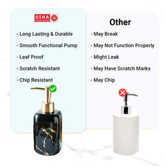USHA SHRIRAM 300ml Soap Dispenser Bottle | Ceramic Soap & Lotion Dispenser Set | Kitchen Dish Soap Pump Dispenser Set | Hand Shower Washing Soap Dispenser (Design 2 - Black, Pack of 4)