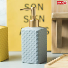 USHA SHRIRAM 350ml Soap Dispenser Bottle | Ceramic Soap & Lotion Dispenser Set | Kitchen Dish Soap Pump Dispenser Set | Hand Shower Washing Soap Dispenser (Deisgn 3 - Grey, Pack of 4)