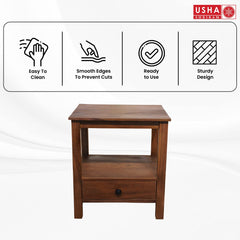 USHA SHRIRAM Wooden Side Table with Storage | Bed Side Table | Coffee Table | Durable & Sturdy Sheesham Wood | Side Table for Living Room |50x46x53 cm