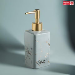 USHA SHRIRAM 320ml Soap Dispenser Bottle | Ceramic Soap & Lotion Dispenser Set | Kitchen Dish Soap Pump Dispenser Set | Hand Shower Washing Soap Dispenser (Design 3 - Grey, Pack of 4)