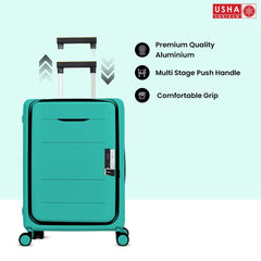 USHA SHRIRAM Cabin Bag (20 inch - 55cm) Collapsible Luggage Bag | Polypropylene Shell | Light Mint | Suitcase for Travel | 360 Degree Wheel & Lock | Foldable Trolley Bag for Travel