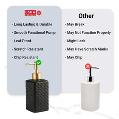USHA SHRIRAM 350ml Soap Dispenser Bottle | Ceramic Soap & Lotion Dispenser Set | Kitchen Dish Soap Pump Dispenser Set | Hand Shower Washing Soap Dispenser (Deisgn 3 - Black, Pack of 1)