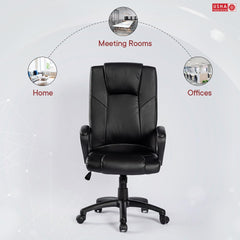 USHA SHRIRAM Black Ergonomically Designed Back Executive Office Chair | Lift Lock Tilt Mechanism | Class III Gas Lift | Conference Room Chair | Office Chair for Home | Leathereate Chair with Arm Rest