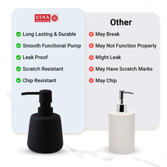 USHA SHRIRAM 260ml Soap Dispenser Bottle | Ceramic Soap & Lotion Dispenser Set | Kitchen Dish Soap Pump Dispenser Set | Hand Shower Washing Soap Dispenser (Design2 - Black, Pack of 4)
