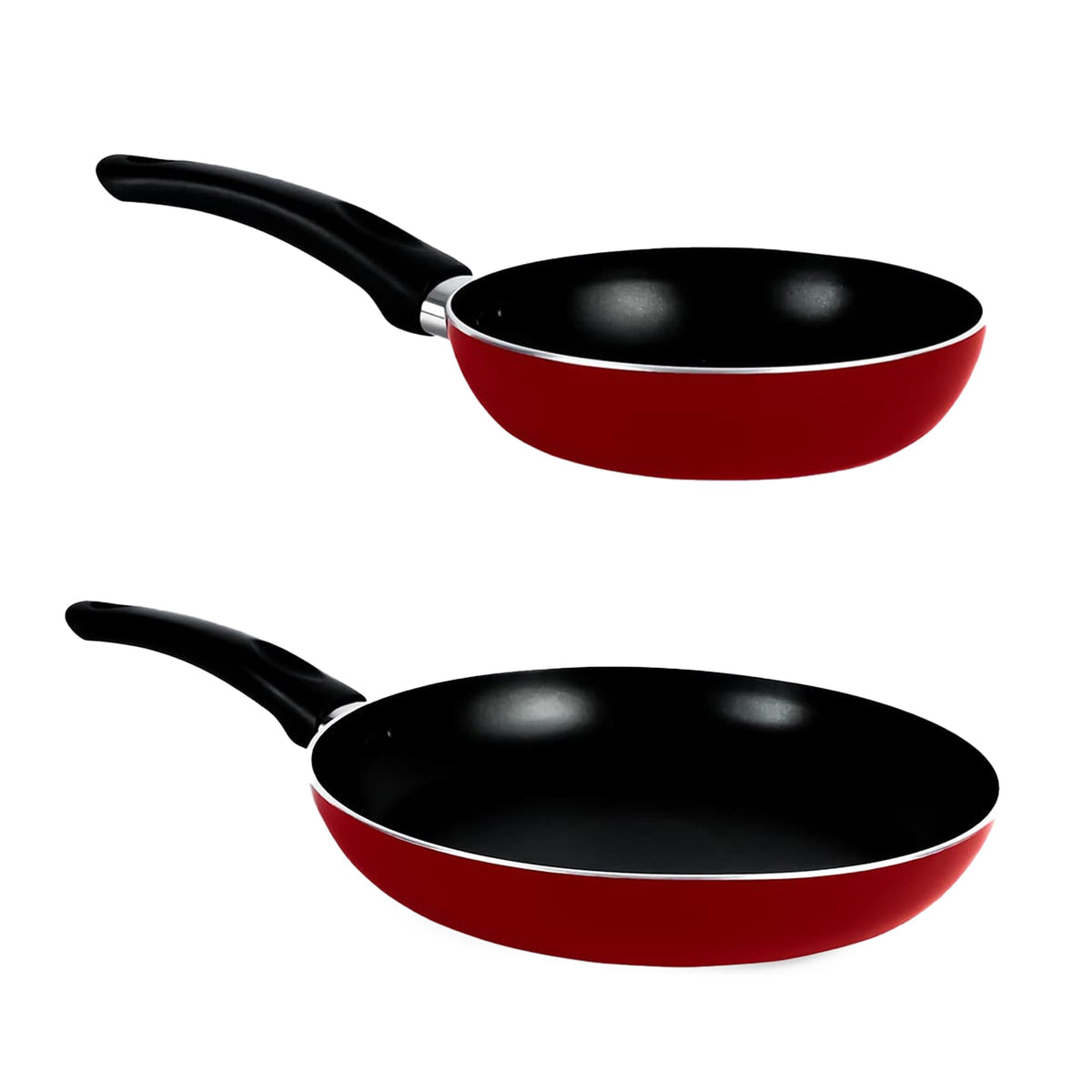 USHA SHRIRAM Non Stick Frying Pan (22cm, 26cm) | Large Stove & Induction Cookware | Minimal Oil Cooking | Easy Grip Handle | 3 Layer Non Stick Coating | Non-Toxic & Lightweight | Red
