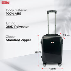 USHA SHRIRAM ABS (Check-in Bag) 24 inch Luggage Bag (65cm) |Trolley Suitcase for Travel | Travel Luggage for Men Women |360 Degree Wheel | Travel Bags for Luggage Trolley Carry On Suitcase (Black)