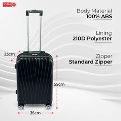 USHA SHRIRAM ABS (Cabin Bag) 20 inch Black Luggage Bag (55cm)|Trolley Suitcase For Travel | Travel Luggage for Men Women |360 Degree Wheel | Travel Bags For Luggage Trolley | Carry On Suitcase (Black)