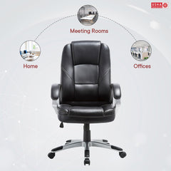 USHA SHRIRAM Black Ergonomically Designed Back Executive Office Chair | Lift Lock Tilt Mechanism | Class III Gas Lift | Conference Room Chair | Office Chair for Home | Leathereate Chair with Arm Rest