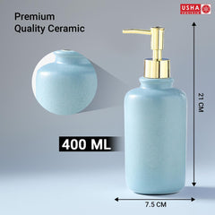 USHA SHRIRAM 400ml Soap Dispenser Bottle | Ceramic Soap & Lotion Dispenser Set | Kitchen Dish Soap Pump Dispenser Set | Hand Shower Washing Soap Dispenser for Kitchen Sink (Pack of 4, Blue)