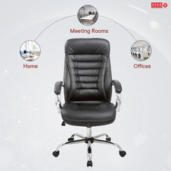 USHA SHRIRAM Black Ergonomically Designed Back Executive Office Chair | Lift Lock Tilt Mechanism | Class III Gas Lift | Conference Room Chair | Office Chair for Home | Leathereate Chair with Arm Rest