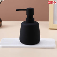 USHA SHRIRAM 260ml Soap Dispenser Bottle | Ceramic Soap & Lotion Dispenser Set | Kitchen Dish Soap Pump Dispenser Set | Hand Shower Washing Soap Dispenser (Design2 - Black, Pack of 1)