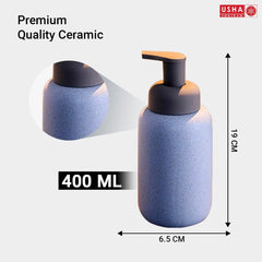 USHA SHRIRAM Soap Dispenser Bottle | Ceramic Soap & Lotion Dispenser Set | Kitchen Dish Soap Pump Dispenser Set | Hand Shower Washing Soap Dispenser (400ml - Design 2 - Blue, Pack of 1)