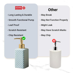 USHA SHRIRAM 350ml Soap Dispenser Bottle | Ceramic Soap & Lotion Dispenser Set | Kitchen Dish Soap Pump Dispenser Set | Hand Shower Washing Soap Dispenser (Deisgn 3 - Grey, Pack of 1)