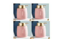 USHA SHRIRAM 350ml Soap Dispenser Bottle | Ceramic Soap & Lotion Dispenser Set | Kitchen Dish Soap Pump Dispenser Set | Hand Shower Washing Soap Dispenser (Design 1 - Pink, Pack of 4)