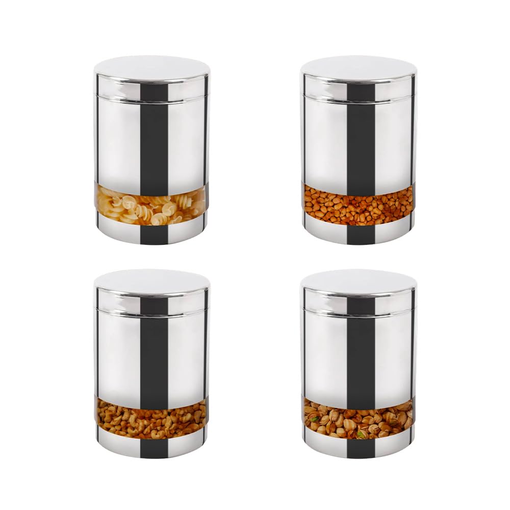USHA SHRIRAM Stainless Steel Containers For Kitchen | Kitchen Storage Container | Canister | Kitchen Storage Organiser | Dabba For Kitchen | Rust Proof | Multi Purpose Box (Design 1-750ml (4Pcs))