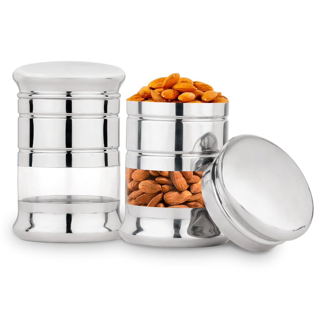USHA SHRIRAM Stainless Steel Containers For Kitchen | Kitchen Storage Container | Canister | Kitchen Storage Organiser | Dabba For Kitchen | Rust Proof | Multi Purpose Box (Design 2-750ml (2Pcs))