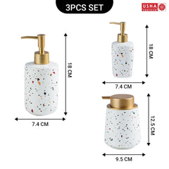 USHA SHRIRAM Soap Dispenser Set | White Ceramic Soap & Lotion Dispenser Set | Kitchen Dish Soap Pump Dispenser Set | Hand Shower Washing Soap Dispenser for Kitchen Sink & Bathroom (White - 3 Pcs Set)