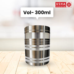 USHA SHRIRAM | 12 Pcs Stainless Steel Glass Set | 300ml Each-AMRAPALI | Stainless Steel Gilas, Wobble Free Base, Durable | Multipurpose, Elegant Design & Mirror Finish