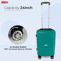 USHA SHRIRAM Polypropylene (Check-in Bag) 24 inch Luggage Bag (65cm) |Trolley Suitcase for Travel | Travel Luggage for Men Women |360 Wheel | Travel Bags for Luggage Trolley Carry On Suitcase (Green)