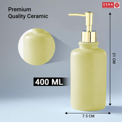 USHA SHRIRAM 400ml Soap Dispenser Bottle | Ceramic Soap & Lotion Dispenser Set | Kitchen Dish Soap Pump Dispenser Set | Hand Shower Washing Soap Dispenser for Kitchen Sink (Pack of 4, Green)