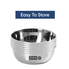 USHA SHRIRAM Stainless Steel Plate Bowl Set (12Pcs)| Blunt Edges, Deep Base | Glossy Finish, Durable, Easy to Clean &Stackable | Steel Plates Katori Set for Lunch, Breakfast, Dinner