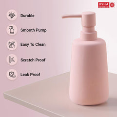 USHA SHRIRAM 260ml Soap Dispenser Bottle | Ceramic Soap & Lotion Dispenser Set | Kitchen Dish Soap Pump Dispenser Set | Hand Shower Washing Soap Dispenser (Design2 - Pink, Pack of 4)