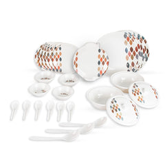 USHA SHRIRAM Dine Smart Melamine 32 Pieces Stylon Dinner Set Heat-Resistant | Durable | Shatter-Resistant | Light-Weight | BPA Free (Leaf Dot)