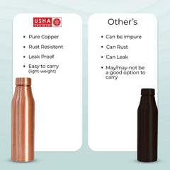 USHA SHRIRAM Pure Copper Water Bottle 1 Litre | Eco-Friendly, Biodegradable & Non-Toxic | Water Bottle for Kids & Adults | Lightweight, Leak-Proof & Rust-Free Tamba Bottle (Set of 3)