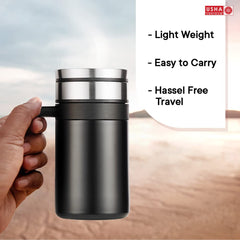 USHA SHRIRAM Insulated Stainless Steel Coffee Mug with Lid and Handle (420ml) | Leak - Proof | Insulated Mug for Coffee & Tea | Hot and Cold Tumbler | Coffee Mug with Lid for Home & Office (Black)