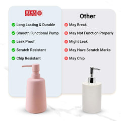 USHA SHRIRAM 260ml Soap Dispenser Bottle | Ceramic Soap & Lotion Dispenser Set | Kitchen Dish Soap Pump Dispenser Set | Hand Shower Washing Soap Dispenser (Design2 - Pink, Pack of 2)