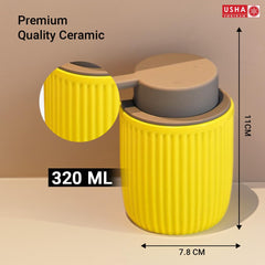 USHA SHRIRAM 320ml Soap Dispenser Bottle | Ceramic Soap & Lotion Dispenser Set | Kitchen Dish Soap Pump Dispenser Set | Hand Shower Washing Soap Dispenser (Design 2 - Yellow, Pack of 1)