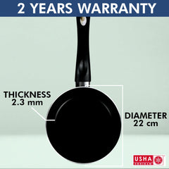 USHA SHRIRAM Non Stick Frying Pan (22cm, 26cm) | Large Stove & Induction Cookware | Minimal Oil Cooking | Easy Grip Handle | 3 Layer Non Stick Coating | Non-Toxic & Lightweight | Red