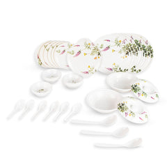 USHA SHRIRAM Dine Smart Melamine 32 Pieces Floral Dinner Set Heat-Resistant | Unbreakable & Durable | Shatter-Resistant | Light-Weight | Bpa Free (Lavender)