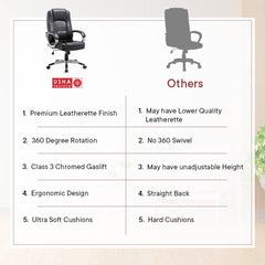 USHA SHRIRAM Black Ergonomically Designed Back Executive Office Chair | Lift Lock Tilt Mechanism | Class III Gas Lift | Conference Room Chair | Office Chair for Home | Leathereate Chair with Arm Rest