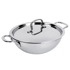 USHA SHRIRAM Triply Stainless Steel Kadai with Lid | 24 cm Diameter | 2.6 L Capacity (2Pcs) | Stove & Induction Cookware | Heat Surround Cooking | Triply Stainless Steel cookware with lid