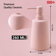 USHA SHRIRAM 260ml Soap Dispenser Bottle | Ceramic Soap & Lotion Dispenser Set | Kitchen Dish Soap Pump Dispenser Set | Hand Shower Washing Soap Dispenser (Design2 - Pink, Pack of 4)