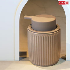 USHA SHRIRAM 320ml Soap Dispenser Bottle | Ceramic Soap & Lotion Dispenser Set | Kitchen Dish Soap Pump Dispenser Set | Hand Shower Washing Soap Dispenser (Design 2 - Black, Pack of 4)