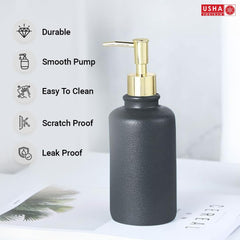 USHA SHRIRAM 400ml Soap Dispenser Bottle | Ceramic Soap & Lotion Dispenser Set | Kitchen Dish Soap Pump Dispenser Set | Hand Shower Washing Soap Dispenser for Kitchen Sink (Pack of 1, Black)
