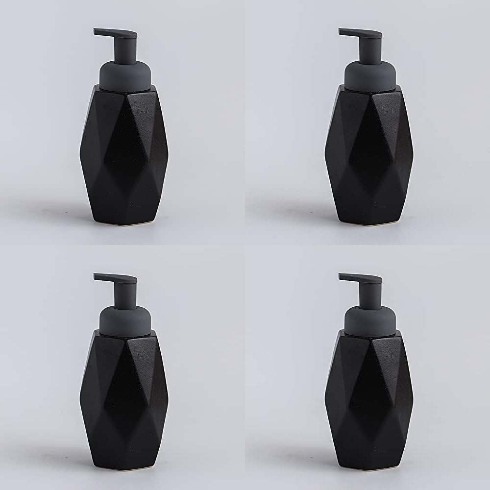 USHA SHRIRAM 400ml Soap Dispenser Bottle (Black - 4Pcs)| Ceramic Soap & Lotion Dispenser Set | Kitchen Dish Soap Pump Dispenser Set | Hand Shower Washing Soap Dispenser for Kitchen Sink & Bathroom