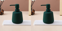USHA SHRIRAM 260ml Soap Dispenser Bottle | Ceramic Soap & Lotion Dispenser Set | Kitchen Dish Soap Pump Dispenser Set | Hand Shower Washing Soap Dispenser (Design2 - Green, Pack of 2)
