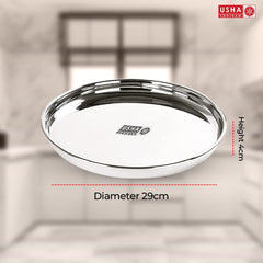 USHA SHRIRAM Stainless Steel Plate Bowl Glass Set | Family Dinner Gift Set | Quality SS, Deep Base | Glossy Finish, Durable, Easy to Clean, Stackable (Plate Set - 12Pcs)
