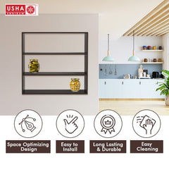 USHA SHRIRAM Kitchen Shelf | 3 Tier | Wall Mounted Kitchen Storage Rack |  Durable & Long Lasting Engineered Wood Wall Mounted Shelf | Wooden Wall