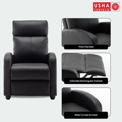 USHA SHRIRAM PU Recliner Sofa | Manual Recliner | Extra Comfortable | Recliner Sofa 1 Seater | Recliner Chair | Single Seater Sofa Chair | Rocking Recliner Chair | Relaxing Sofa Chair | Black