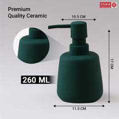 USHA SHRIRAM 260ml Soap Dispenser Bottle | Ceramic Soap & Lotion Dispenser Set | Kitchen Dish Soap Pump Dispenser Set | Hand Shower Washing Soap Dispenser (Design2 - Green, Pack of 4)